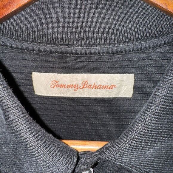 Tommy Bahama Black Knit Silk Polo Shirt Size M - Picture 2 of 9